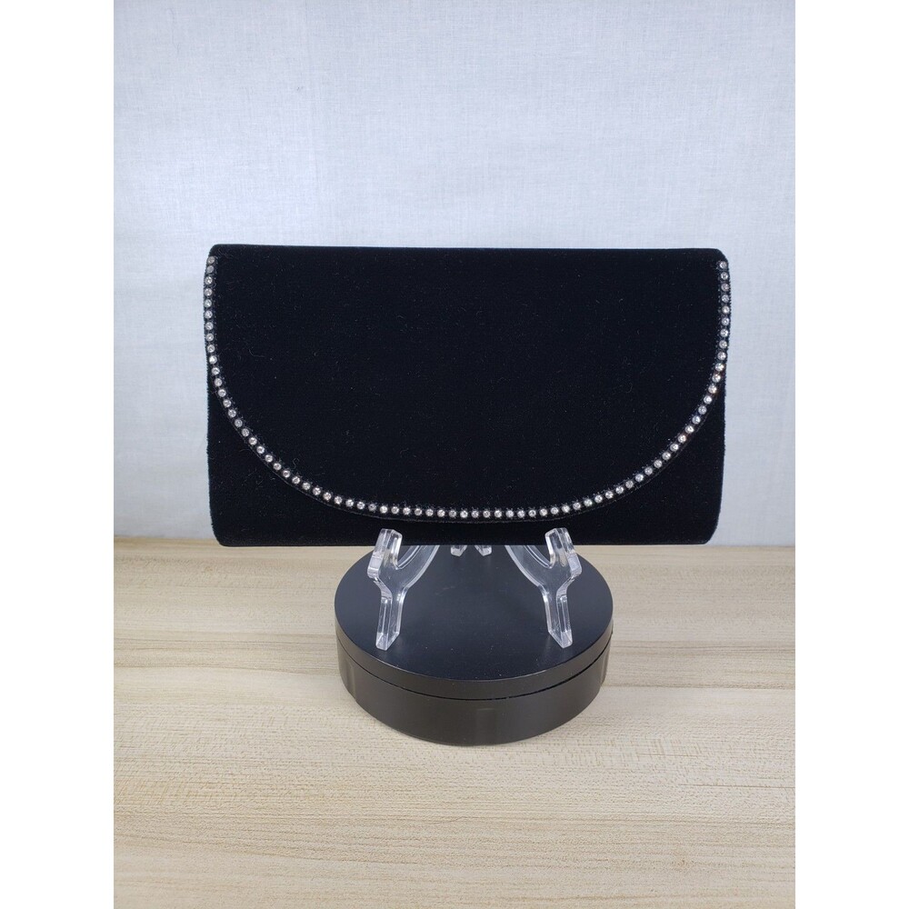 Vtg 80 Lord & Taylor Black Velvet Crystal Rhinestone Clutch Evening Shoulder Bag